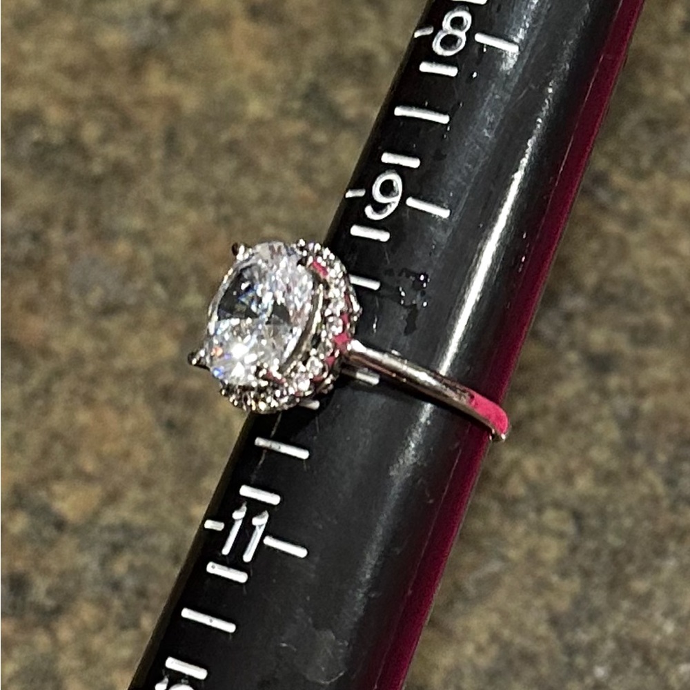 Diamonique 5ct Oval Halo Silver Ring size 10